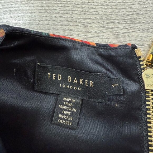 TED BAKER Bismii Toucan Print Multicolor Tropical Black Bodycon Midi Dress - Picture 8 of 14